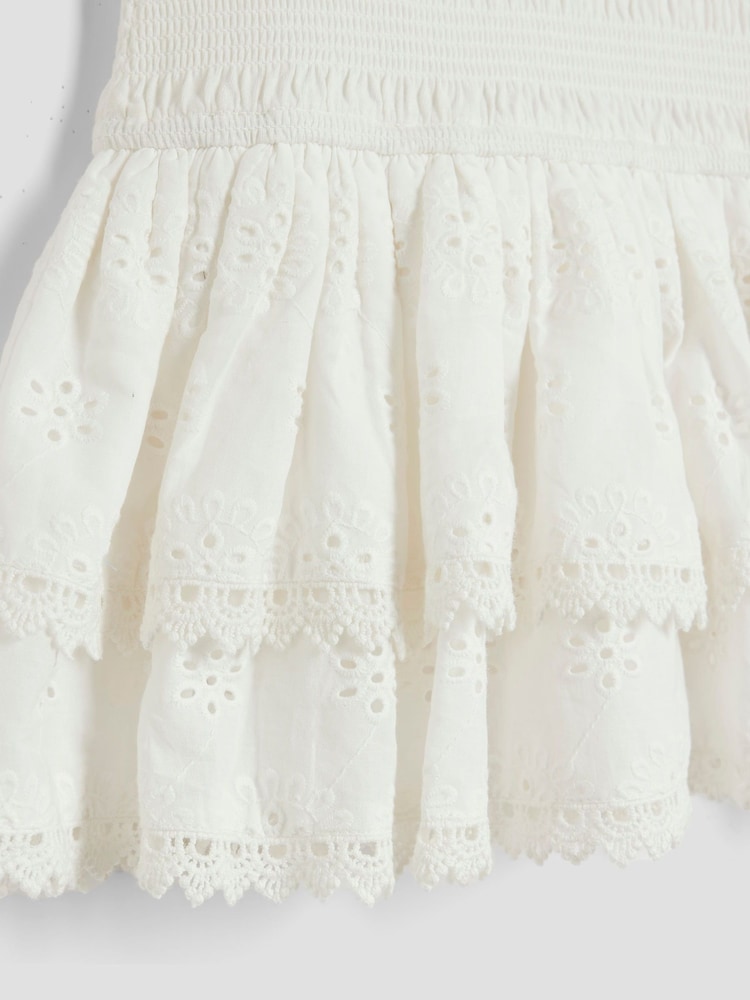 River Island White Girls Shirred Rara 100% Cotton Dress - Image 2 of 3