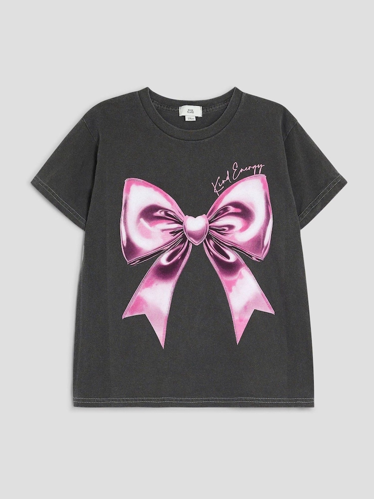 River Island Black Girls Bow T-Shirt - Image 1 of 2