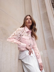 Star by Julien MacDonald Pink Button Through Lace Blouse - Image 4 of 6