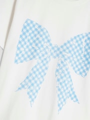 River Island Girls Gingham Bow White T-Shirt - صورة 3 من 4