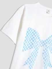 River Island Girls Gingham Bow White T-Shirt - صورة 4 من 4