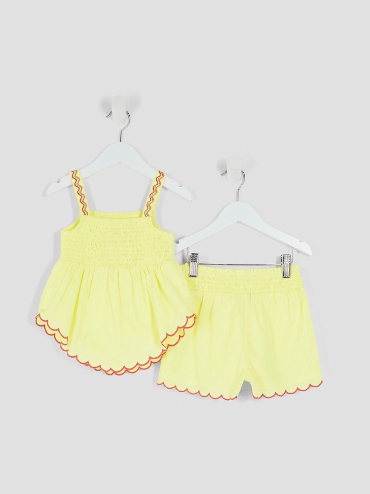 River Island Yellow Girls Fruit Hanky Hem 100% Cotton Top and Shorts Set - Image 2 of 5