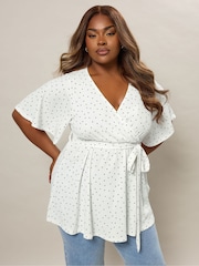 Yours Curve White Wrap Front Blouse - Image 1 of 6