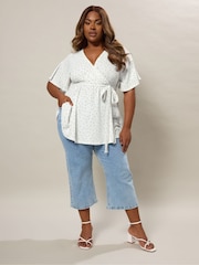 Yours Curve White Wrap Front Blouse - Image 2 of 6
