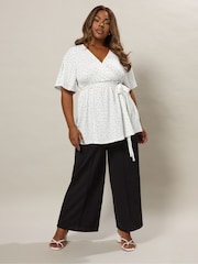 Yours Curve White Wrap Front Blouse - Image 3 of 6