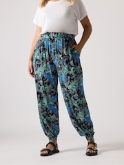Yours Curve Black Paisley Print Harem Trousers - Image 1 of 5