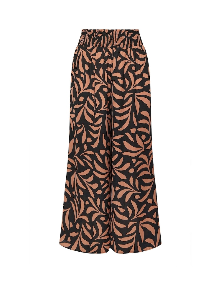 Yours Curve Black Shirred Waist Wide Leg Trousers - Image 1 of 1