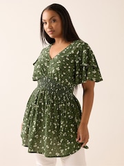 Yours Curve Green Flutter Sleeve Blouse - Image 1 of 5