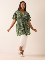 Yours Curve Green Flutter Sleeve Blouse - Image 2 of 5