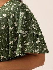 Yours Curve Green Flutter Sleeve Blouse - Image 4 of 5