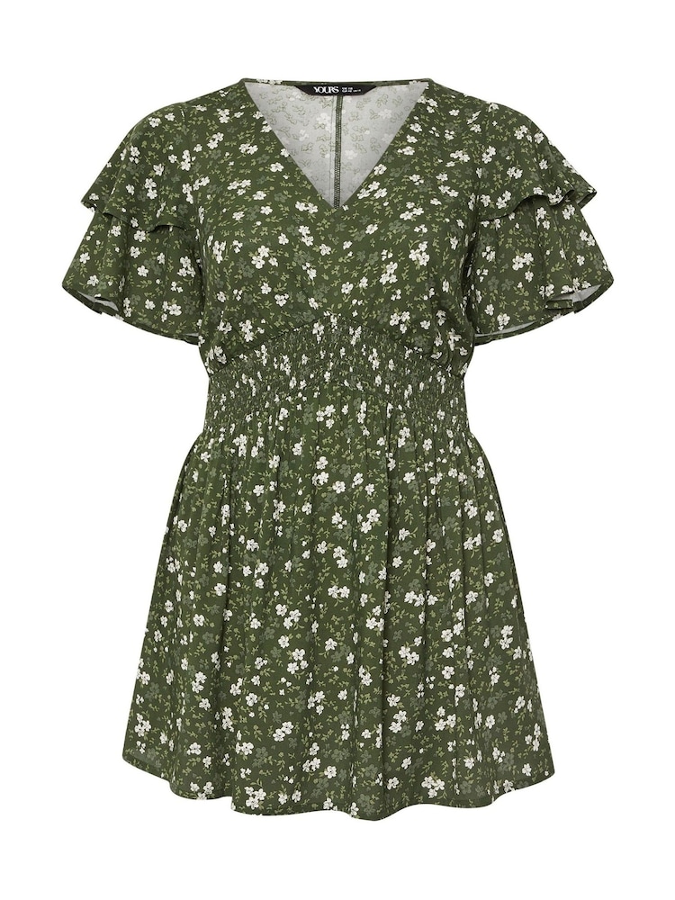 Yours Curve Green Flutter Sleeve Blouse - Image 5 of 5