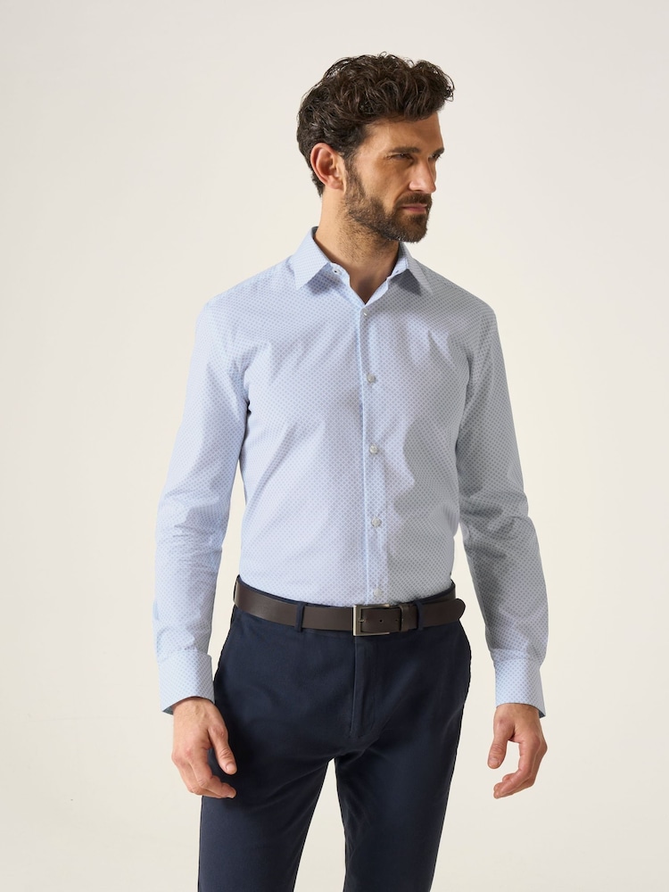 Skopes Blue Tailored Fit Geo Print Luxury 100% Cotton Formal  Shirt - Image 1 of 6