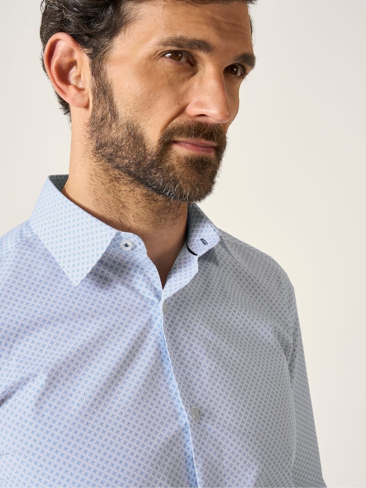 Skopes Blue Tailored Fit Geo Print Luxury 100% Cotton Formal  Shirt - Image 3 of 6
