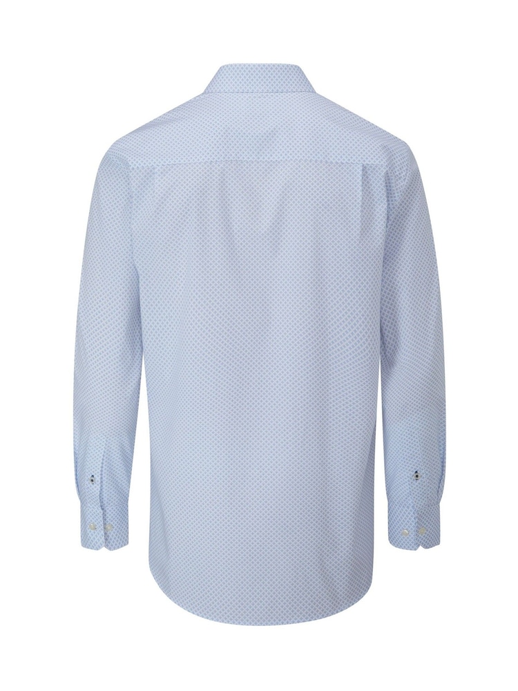 Skopes Blue Tailored Fit Geo Print Luxury 100% Cotton Formal  Shirt - Image 4 of 6
