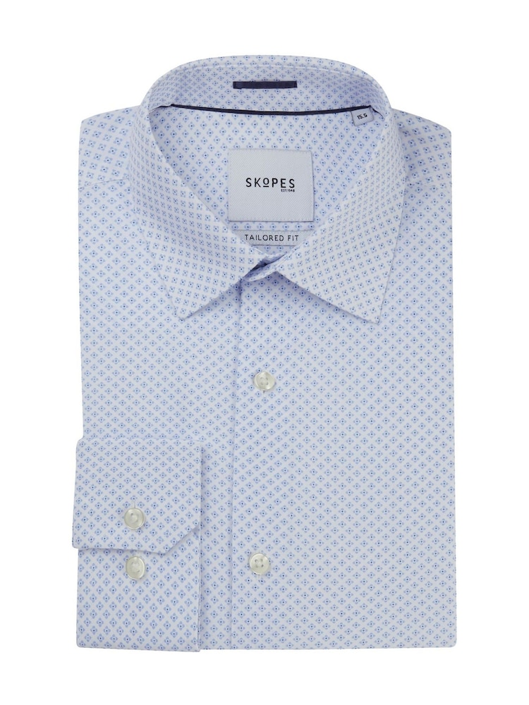 Skopes Blue Tailored Fit Geo Print Luxury 100% Cotton Formal Shirt - Image 6 of 6 Skopes Blue Tailored Fit Geo Print Luxury 100% Cotton Formal Shirt - Image 6 of 6