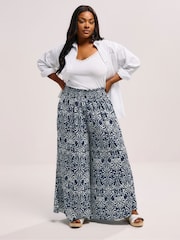 Yours Curve Blue Shirred Waist Wide Leg Trousers - Image 5 of 6
