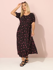 Yours Curve Black Short Sleeve Boho Dress - Image 1 of 5