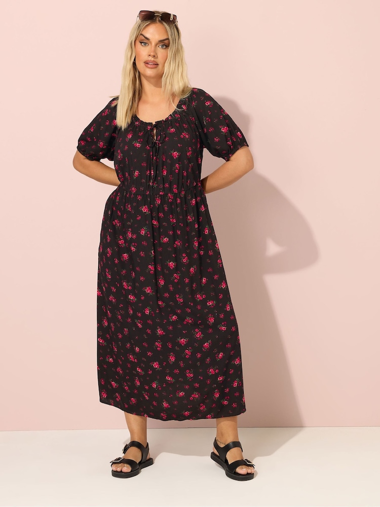 Yours Curve Black Short Sleeve Boho Dress - Image 2 of 5