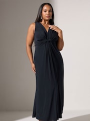 Yours Curve Blue London Knot Front Maxi Dress - Image 1 of 5
