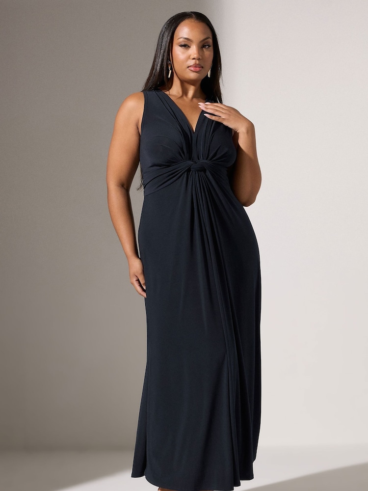 Yours Curve Blue London Knot Front Maxi Dress - Image 1 of 5