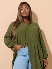 Yours Curve Green Crochet Boho Shirt - Image 2 of 6