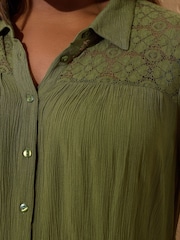 Yours Curve Green Crochet Boho Shirt - Image 5 of 6