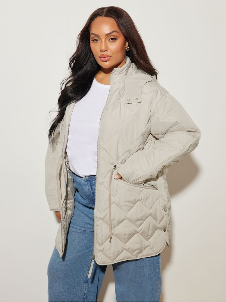Yours Curve Natural Zig Zag Quilted Midi Jacket - Image 1 of 6