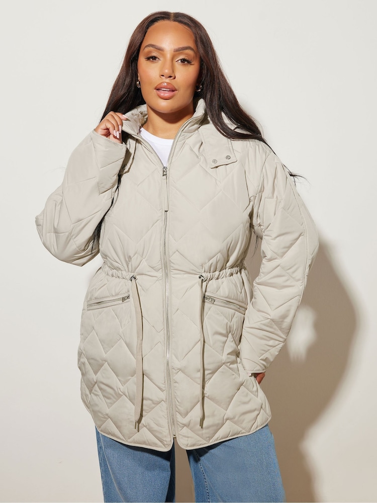 Yours Curve Natural Zig Zag Quilted Midi Jacket - Image 2 of 6