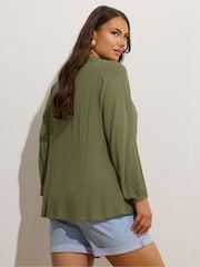 Yours Curve Green Broderie Tie Neck Blouse - Image 3 of 5