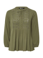 Yours Curve Green Broderie Tie Neck Blouse - Image 5 of 5