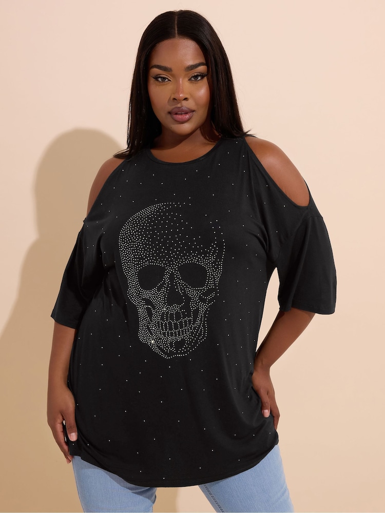 Yours Curve Printed Cut Out T-Shirt - Imagen 1 de 5 Yours Curve Printed Cut Out T-Shirt - Imagen 1 de 5