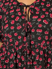 Yours Curve Black Gingham Bow Front Blouse - Image 4 of 5