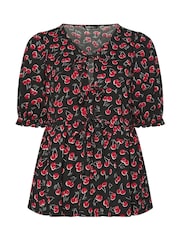 Yours Curve Black Gingham Bow Front Blouse - Image 5 of 5