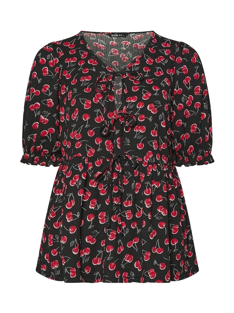 Yours Curve Black Gingham Bow Front Blouse - Image 5 of 5