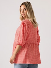 Yours Curve Red Gingham Bow Front Blouse - Image 3 of 5