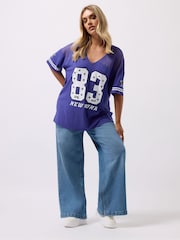 Yours Curve Blue Varsity T-Shirt - Image 2 of 5