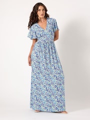 Long Tall Sally Blue V-Neck Ditsy Maxi Dress - Image 1 of 5