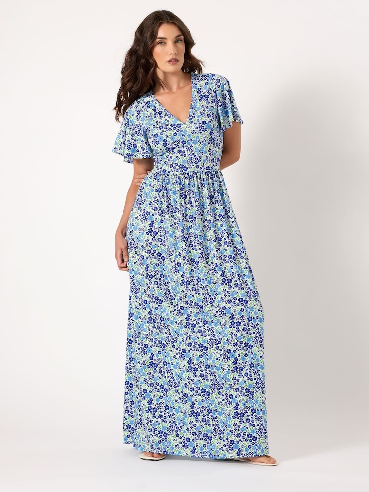 Long Tall Sally Blue V-Neck Ditsy Maxi Dress - Image 1 of 5