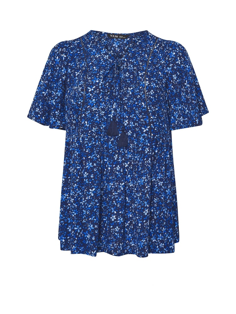 Yours Curve Blue Short Angel Sleeve Boho Blouse - Image 5 of 5