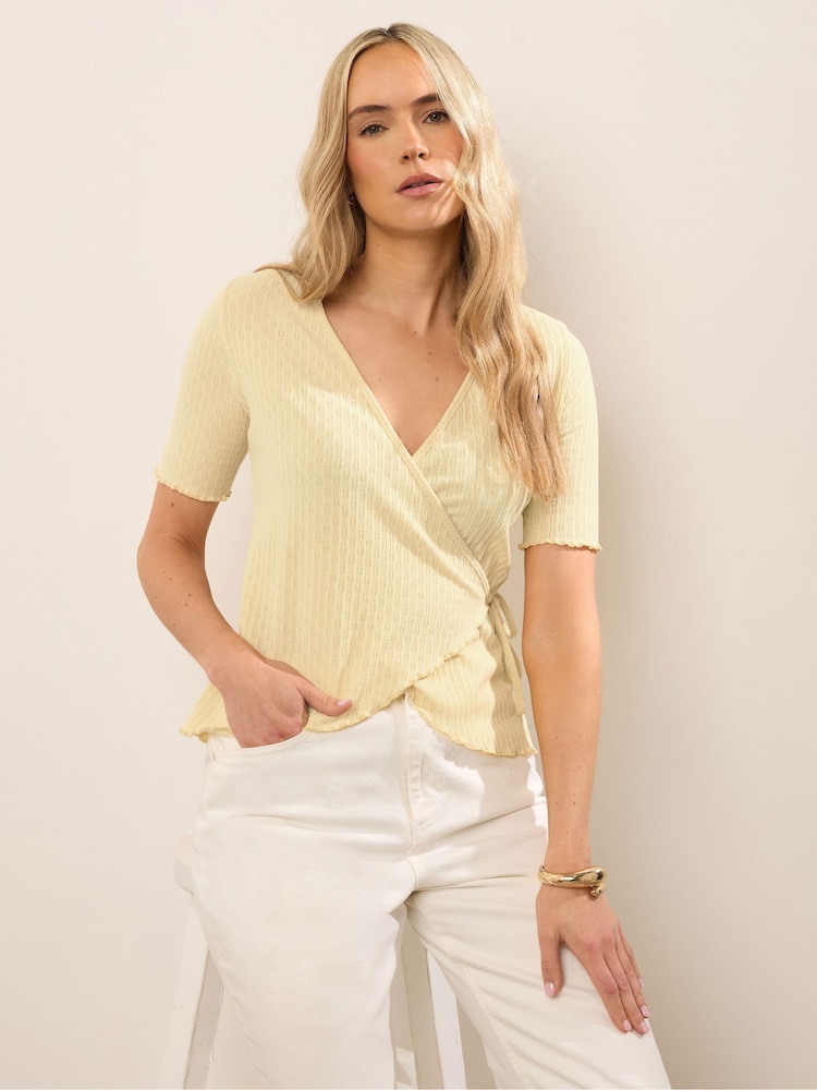 Long Tall Sally Yellow Pointelle Wrap Blouse - Image 1 of 6 Long Tall Sally Yellow Pointelle Wrap Blouse - Image 1 of 6
