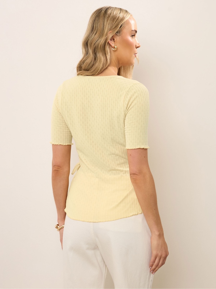 Long Tall Sally Yellow Pointelle Wrap Blouse - Image 2 of 6
