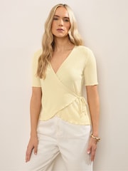 Long Tall Sally Yellow Pointelle Wrap Blouse - Image 3 of 6