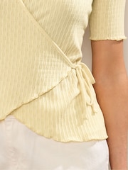 Long Tall Sally Yellow Pointelle Wrap Blouse - Image 5 of 6