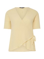 Long Tall Sally Yellow Pointelle Wrap Blouse - Image 6 of 6