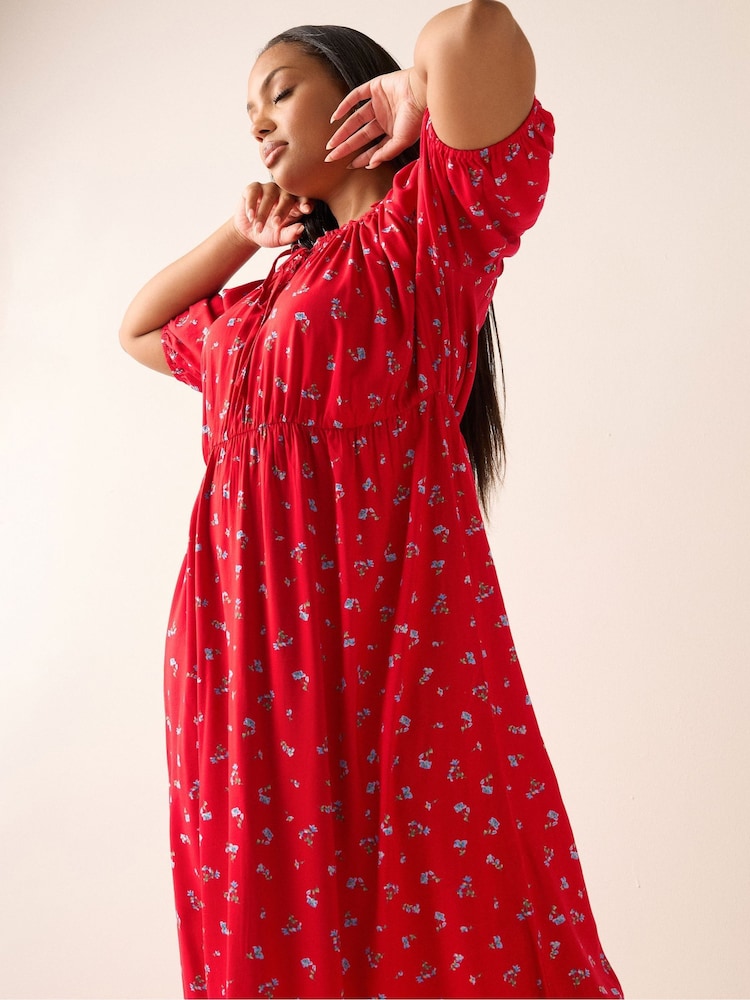 Yours Curve Red Short Sleeve Boho Dress - Image 2 of 5 Yours Curve Red Short Sleeve Boho Dress - Image 2 of 5