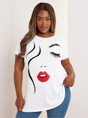Yours Curve Cotton White Printed T-Shirt - Image 1 of 5