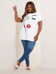 Yours Curve Cotton White Printed T-Shirt - Image 2 of 5