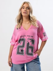 Yours Curve Pink Varsity T-Shirt - Image 1 of 5