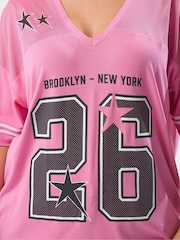 Yours Curve Pink Varsity T-Shirt - Image 4 of 5