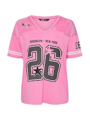 Yours Curve Pink Varsity T-Shirt - Image 5 of 5